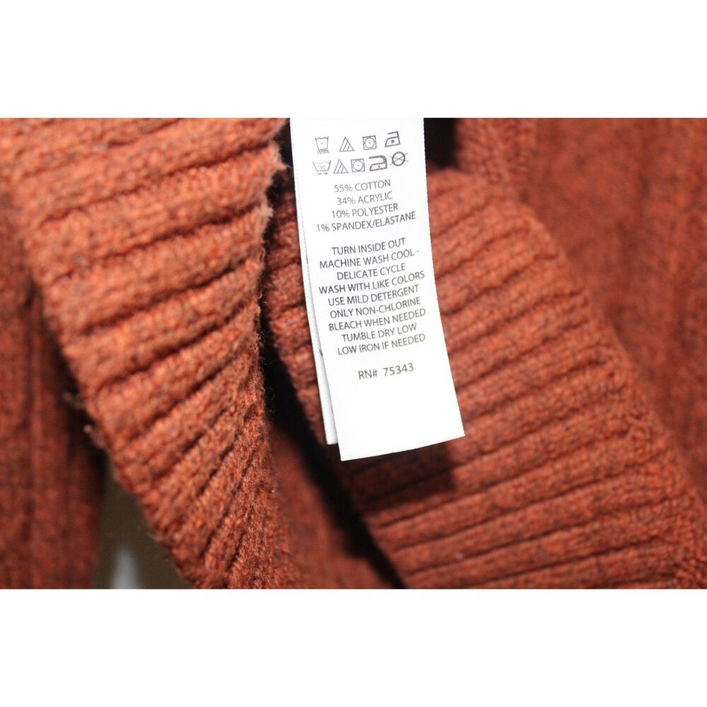 Joie Rust Orange/Brown Soft Chunky Cable Knit Turtleneck Sweater L - Picture 5 of 6